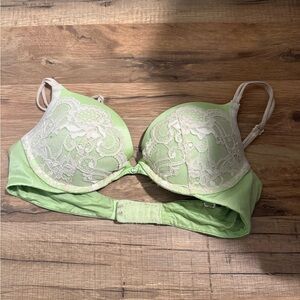 Victoria's Secret Light Green Bra with Cream Lace Overlay